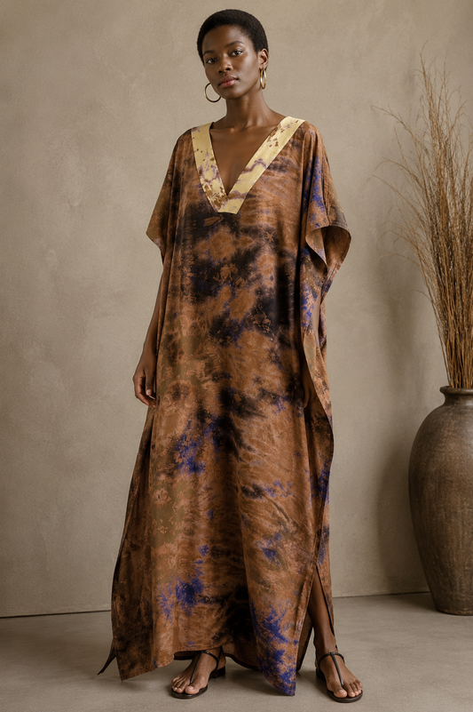African Print V-Neck Dress - L/XL