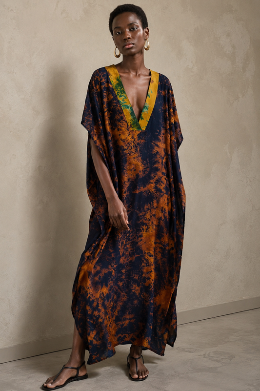 African Print V-Neck Dress - L/XL
