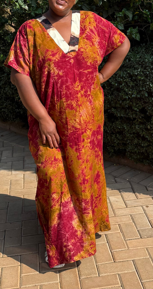 African Print V-Neck Dress - L/XL